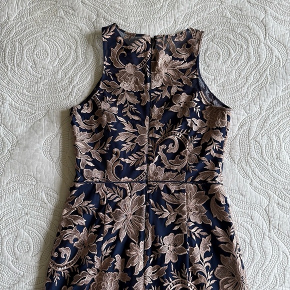 JS Collections - Embroidered Halter Gown - Latte/ Navy - Picture 12 of 15